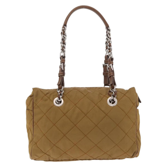 PRADA Chain Tote Bag Nylon Brown Silver Auth 206291