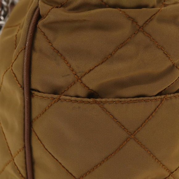 PRADA Chain Tote Bag Nylon Brown Silver Auth 206291
