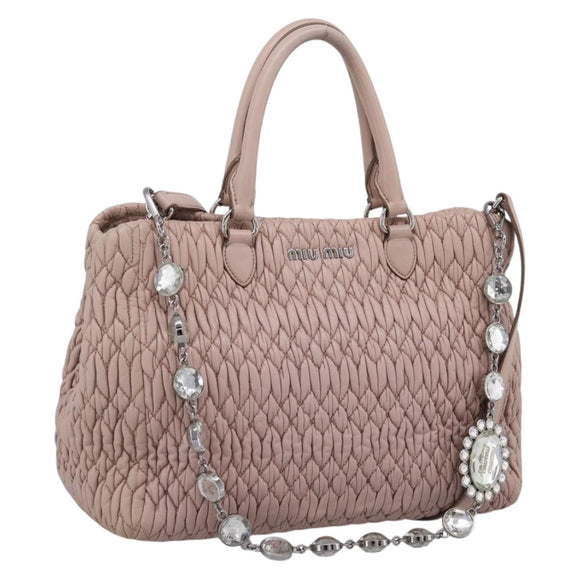 Miu Miu Matelasse Chain Shoulder Bag Leather 2way Pink Silver Auth 206292A