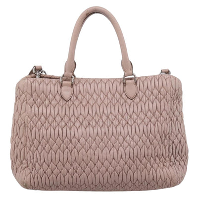 Miu Miu Matelasse Chain Shoulder Bag Leather 2way Pink Silver Auth 206292A - 0
