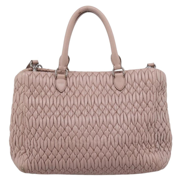 Miu Miu Matelasse Chain Shoulder Bag Leather 2way Pink Silver Auth 206292A