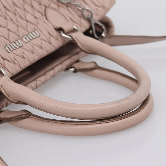 Miu Miu Matelasse Chain Shoulder Bag Leather 2way Pink Silver Auth 206292A
