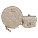 CHANEL Matelasse Coin Purse & AirPods Pro Case Lamb Skin Gold CC Auth 206296M-1