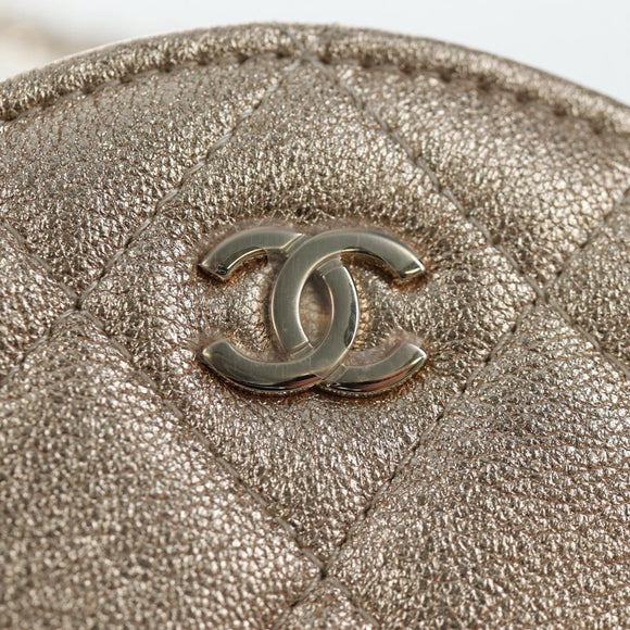 CHANEL Matelasse Coin Purse & AirPods Pro Case Lamb Skin Gold CC Auth 206296M