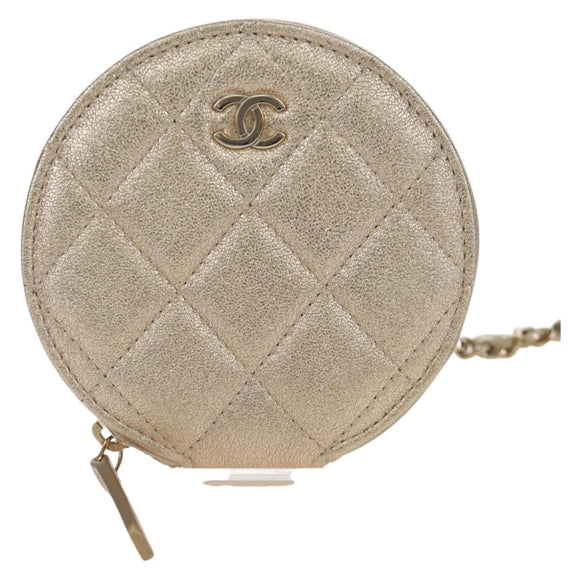CHANEL Matelasse Coin Purse & AirPods Pro Case Lamb Skin Gold CC Auth 206296M