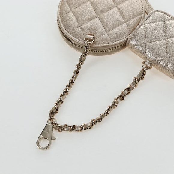 CHANEL Matelasse Coin Purse & AirPods Pro Case Lamb Skin Gold CC Auth 206296M
