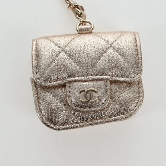 CHANEL Matelasse Coin Purse & AirPods Pro Case Lamb Skin Gold CC Auth 206296M