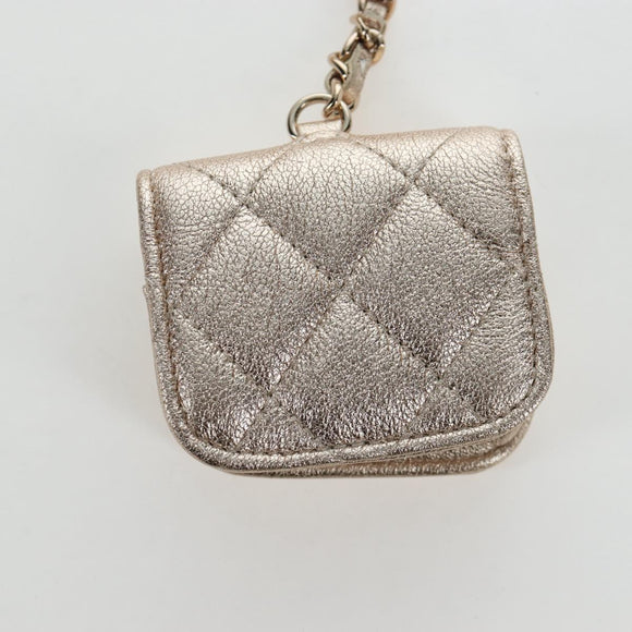 CHANEL Matelasse Coin Purse & AirPods Pro Case Lamb Skin Gold CC Auth 206296M