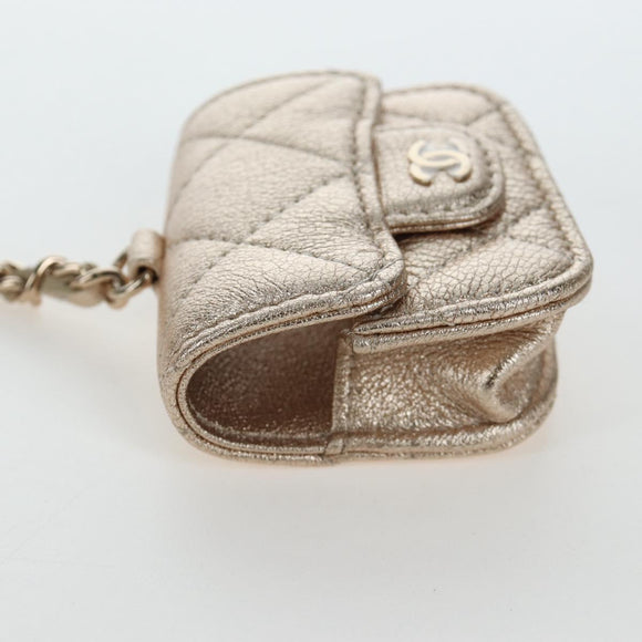 CHANEL Matelasse Coin Purse & AirPods Pro Case Lamb Skin Gold CC Auth 206296M