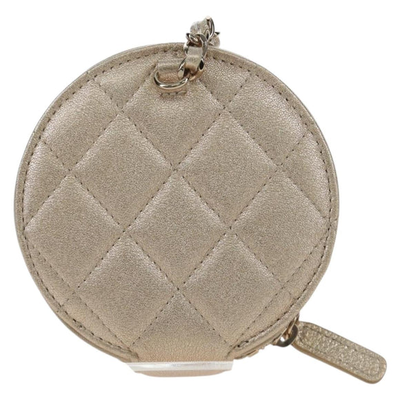 CHANEL Matelasse Coin Purse & AirPods Pro Case Lamb Skin Gold CC Auth 206296M