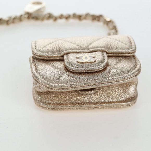 CHANEL Matelasse Coin Purse & AirPods Pro Case Lamb Skin Gold CC Auth 206296M