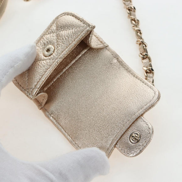 CHANEL Matelasse Coin Purse & AirPods Pro Case Lamb Skin Gold CC Auth 206296M