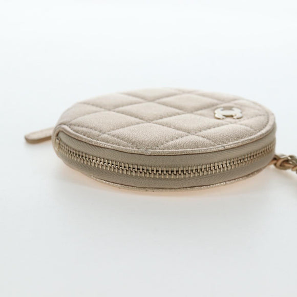CHANEL Matelasse Coin Purse & AirPods Pro Case Lamb Skin Gold CC Auth 206296M
