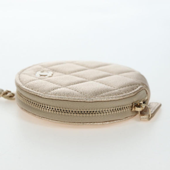 CHANEL Matelasse Coin Purse & AirPods Pro Case Lamb Skin Gold CC Auth 206296M