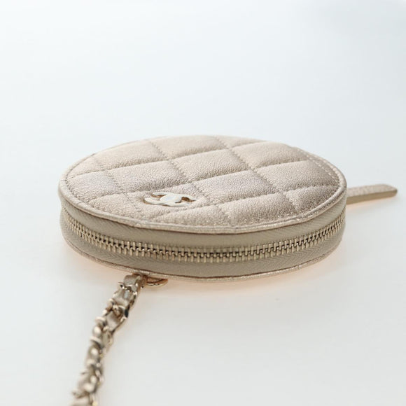 CHANEL Matelasse Coin Purse & AirPods Pro Case Lamb Skin Gold CC Auth 206296M