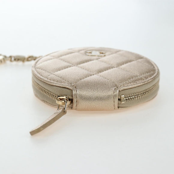 CHANEL Matelasse Coin Purse & AirPods Pro Case Lamb Skin Gold CC Auth 206296M