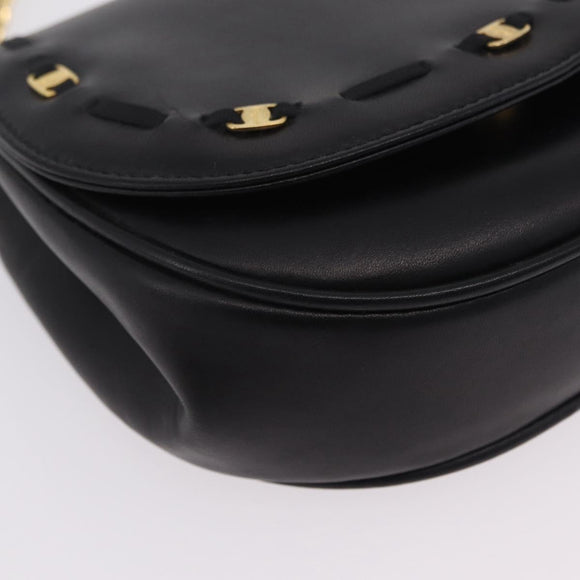 Salvatore Ferragamo Vala Chain Shoulder Bag Leather Black Gold Auth 206299