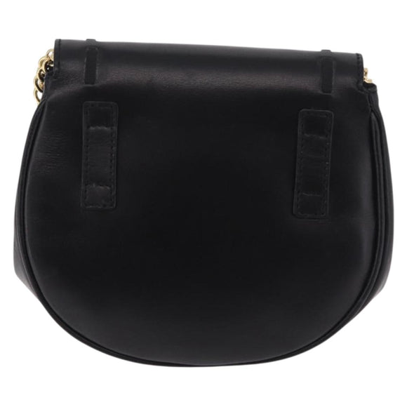 Salvatore Ferragamo Vala Chain Shoulder Bag Leather Black Gold Auth 206299