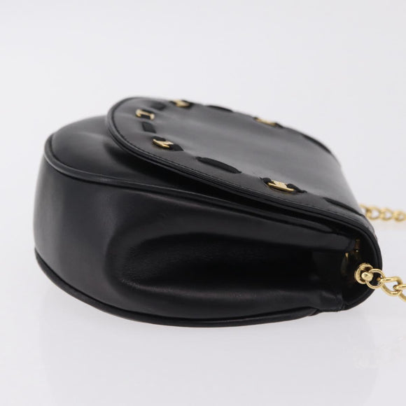 Salvatore Ferragamo Vala Chain Shoulder Bag Leather Black Gold Auth 206299