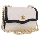 CHANEL Matelasse Chain Shoulder Bag Lamb Skin Gold White CC Auth 206300SAV-1