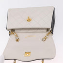CHANEL Matelasse Chain Shoulder Bag Lamb Skin Gold White CC Auth 206300SAV-21