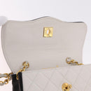 CHANEL Matelasse Chain Shoulder Bag Lamb Skin Gold White CC Auth 206300SAV-22