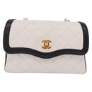 CHANEL Matelasse Chain Shoulder Bag Lamb Skin Gold White CC Auth 206300SAV-13