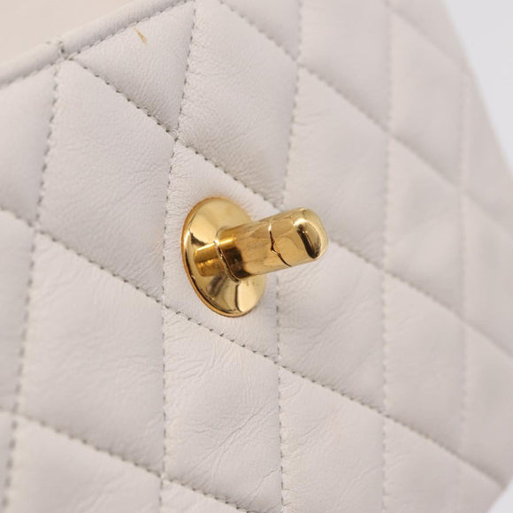 CHANEL Matelasse Chain Shoulder Bag Lamb Skin Gold White CC Auth 206300SAV