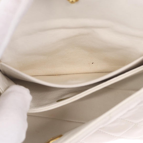 CHANEL Matelasse Chain Shoulder Bag Lamb Skin Gold White CC Auth 206300SAV