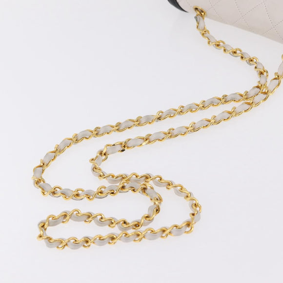 CHANEL Matelasse Chain Shoulder Bag Lamb Skin Gold White CC Auth 206300SAV