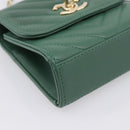 CHANEL V Stitch Chain Shoulder Bag Lamb Skin Green Gold CC Auth 206308SAM-11