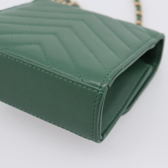 CHANEL V Stitch Chain Shoulder Bag Lamb Skin Green Gold CC Auth 206308SAM