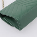 CHANEL V Stitch Chain Shoulder Bag Lamb Skin Green Gold CC Auth 206308SAM-13