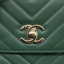 CHANEL V Stitch Chain Shoulder Bag Lamb Skin Green Gold CC Auth 206308SAM-14