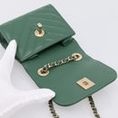 CHANEL V Stitch Chain Shoulder Bag Lamb Skin Green Gold CC Auth 206308SAM-16