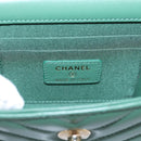 CHANEL V Stitch Chain Shoulder Bag Lamb Skin Green Gold CC Auth 206308SAM-17