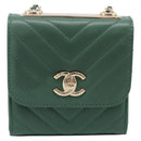 CHANEL V Stitch Chain Shoulder Bag Lamb Skin Green Gold CC Auth 206308SAM-2