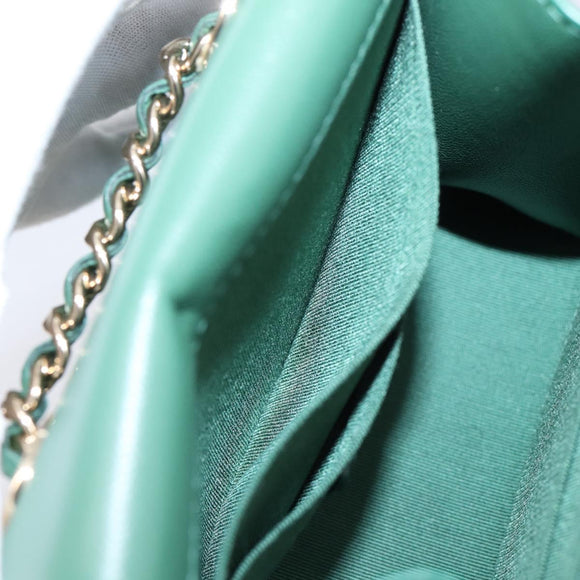 CHANEL V Stitch Chain Shoulder Bag Lamb Skin Green Gold CC Auth 206308SAM