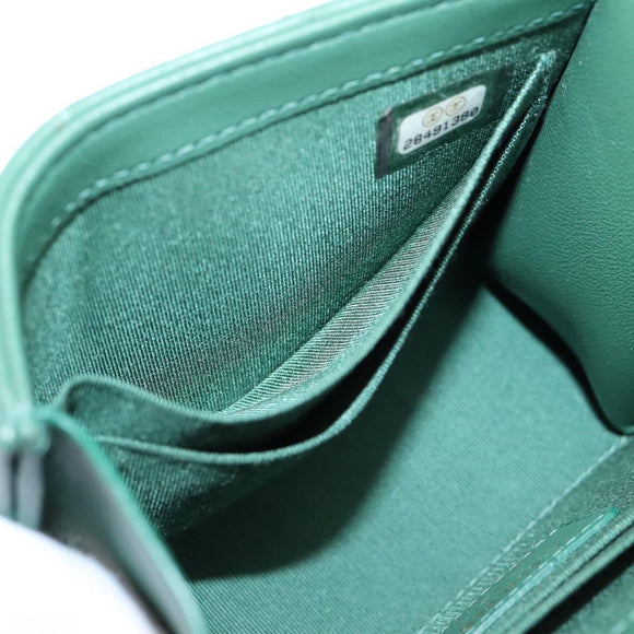 CHANEL V Stitch Chain Shoulder Bag Lamb Skin Green Gold CC Auth 206308SAM