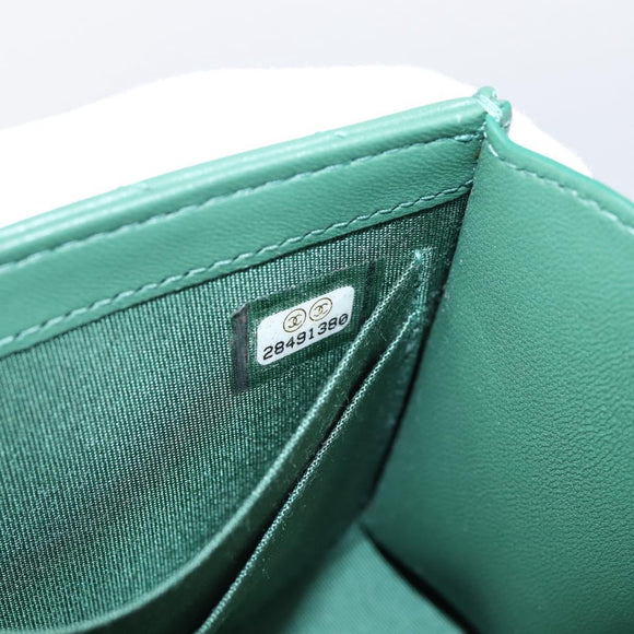 CHANEL V Stitch Chain Shoulder Bag Lamb Skin Green Gold CC Auth 206308SAM
