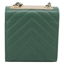 CHANEL V Stitch Chain Shoulder Bag Lamb Skin Green Gold CC Auth 206308SAM-3