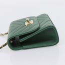 CHANEL V Stitch Chain Shoulder Bag Lamb Skin Green Gold CC Auth 206308SAM-4