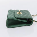 CHANEL V Stitch Chain Shoulder Bag Lamb Skin Green Gold CC Auth 206308SAM-5