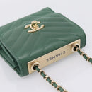 CHANEL V Stitch Chain Shoulder Bag Lamb Skin Green Gold CC Auth 206308SAM-6