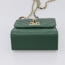 CHANEL V Stitch Chain Shoulder Bag Lamb Skin Green Gold CC Auth 206308SAM-9
