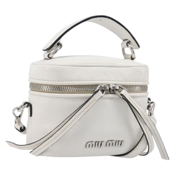 Miu Miu Vanity Shoulder Bag Leather 2way White Silver Auth 206320A
