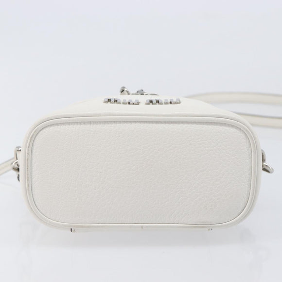 Miu Miu Vanity Shoulder Bag Leather 2way White Silver Auth 206320A