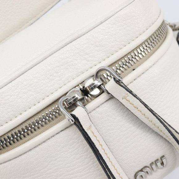 Miu Miu Vanity Shoulder Bag Leather 2way White Silver Auth 206320A