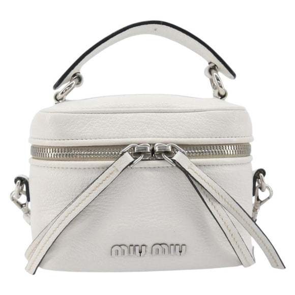 Miu Miu Vanity Shoulder Bag Leather 2way White Silver Auth 206320A