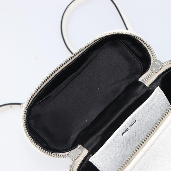 Miu Miu Vanity Shoulder Bag Leather 2way White Silver Auth 206320A
